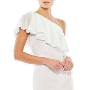 MAC DUGGAL Dress Size 8 Evening Gown Sequin NEW White One Shoulder Mini